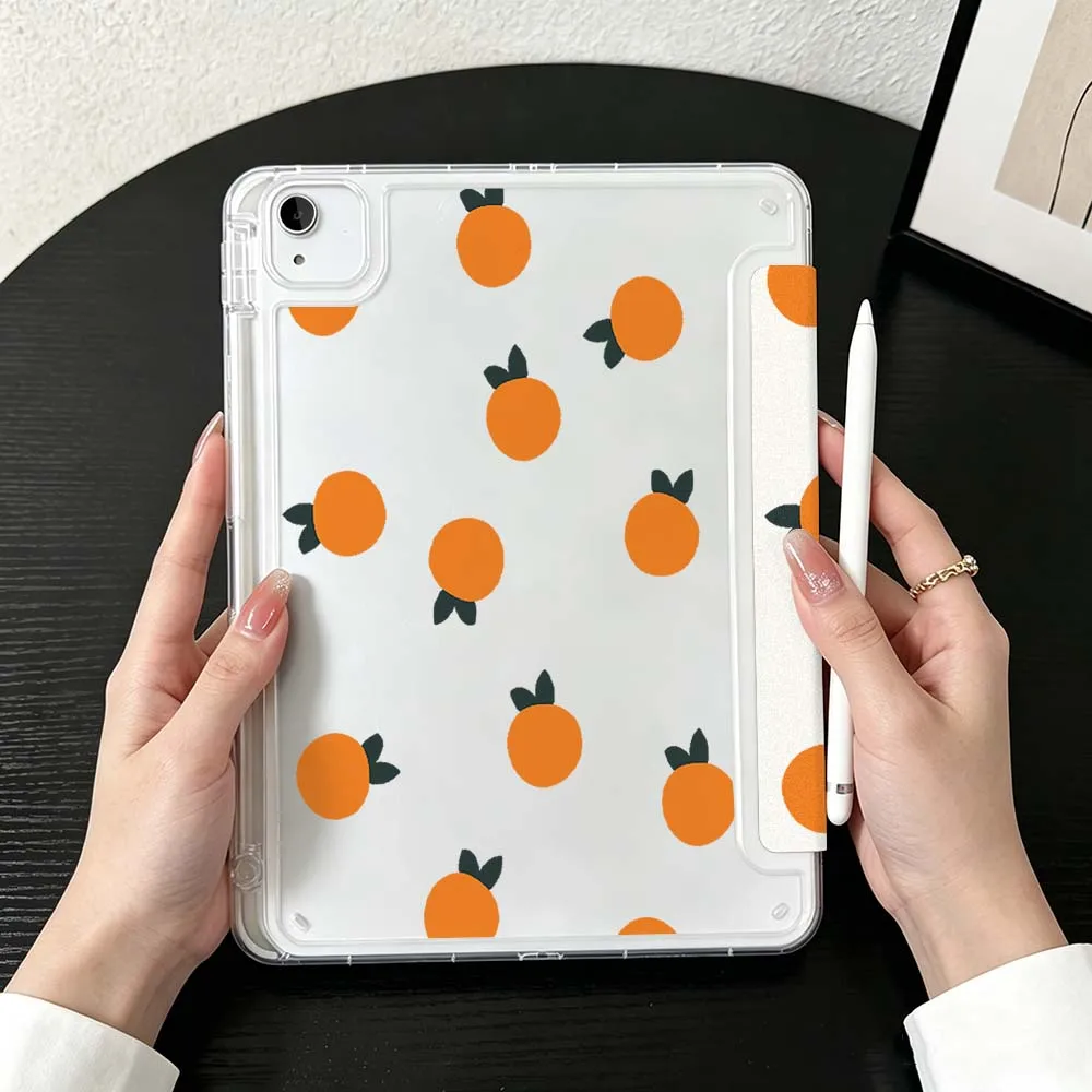 Fresh Fruit Leaf Pattern For iPad Mini Pro Air 5 6 7 8 9 10th 11th 11 9.7 10.9 13 inch Transparent Y-Shaped Folding Tablet Case