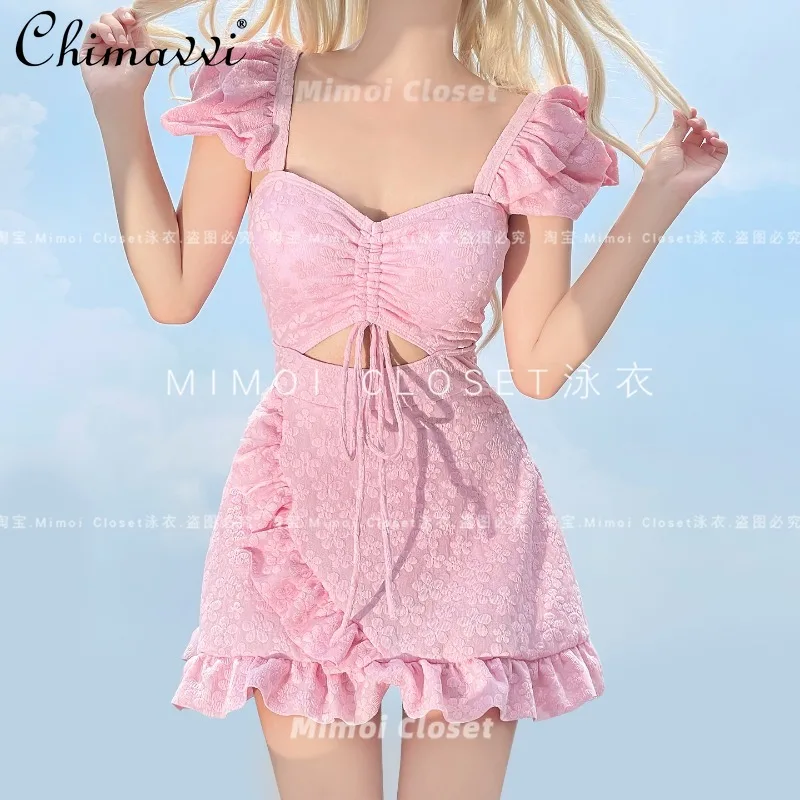 

Розовый женский купальник Sweet Cherry Blossom, весна-лето, новый сексуальный цельный купальник для милых девушек, чистое желание, тонкий элегантный купальник принцессы