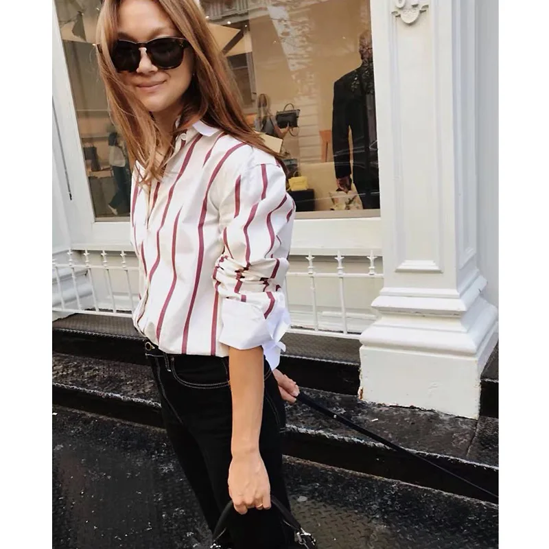 T0t Ladies Spring Summer Loose Striped Shirt Women Casual Long Sleeve Silhouette Top Women Shirt Y2k Clothes Streetwear Blouses