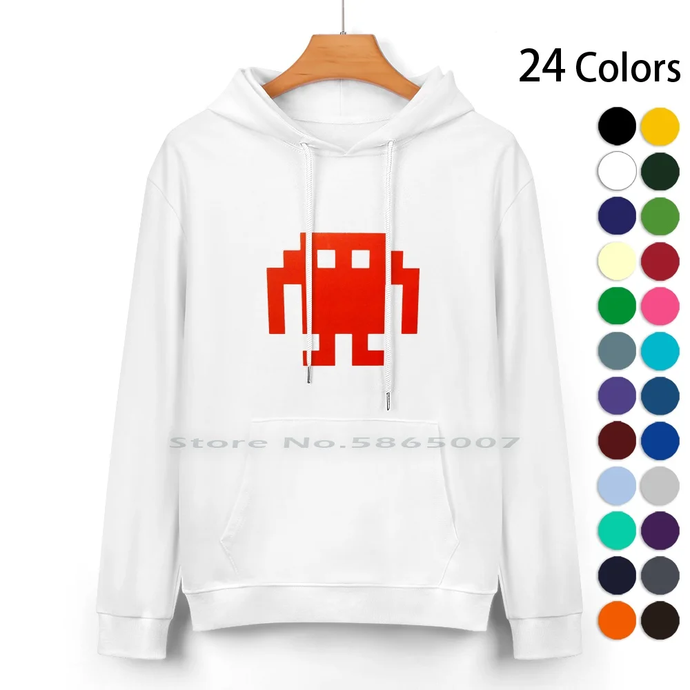 Funny Space Invader Pure Cotton Hoodie Sweater 24 Colors Space Invader Robot 100% Cotton Hooded Sweatshirt For Women Men Unisex