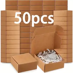 50pcs Mini Cardboard Boxes, Jewelry Boxes Packaging, Brown Kraft Boxes for Ring Earrings, Multipurpose Boutique Packing