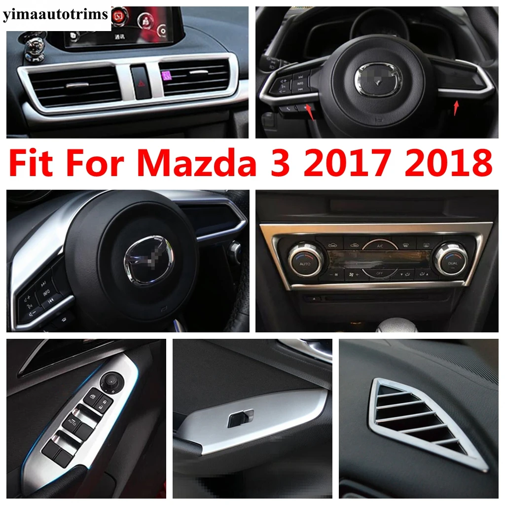 

Steering Wheel Frame / Window Lift / Central Air AC Knob Panel Cover Trim For Mazda 3 2017 2018 ABS Matte Interior Accessories