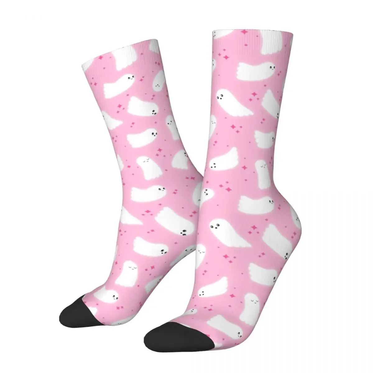 

Cool Pink Ghost Pattern Basketball Socks Polyester Long Socks for Women Men Breathable
