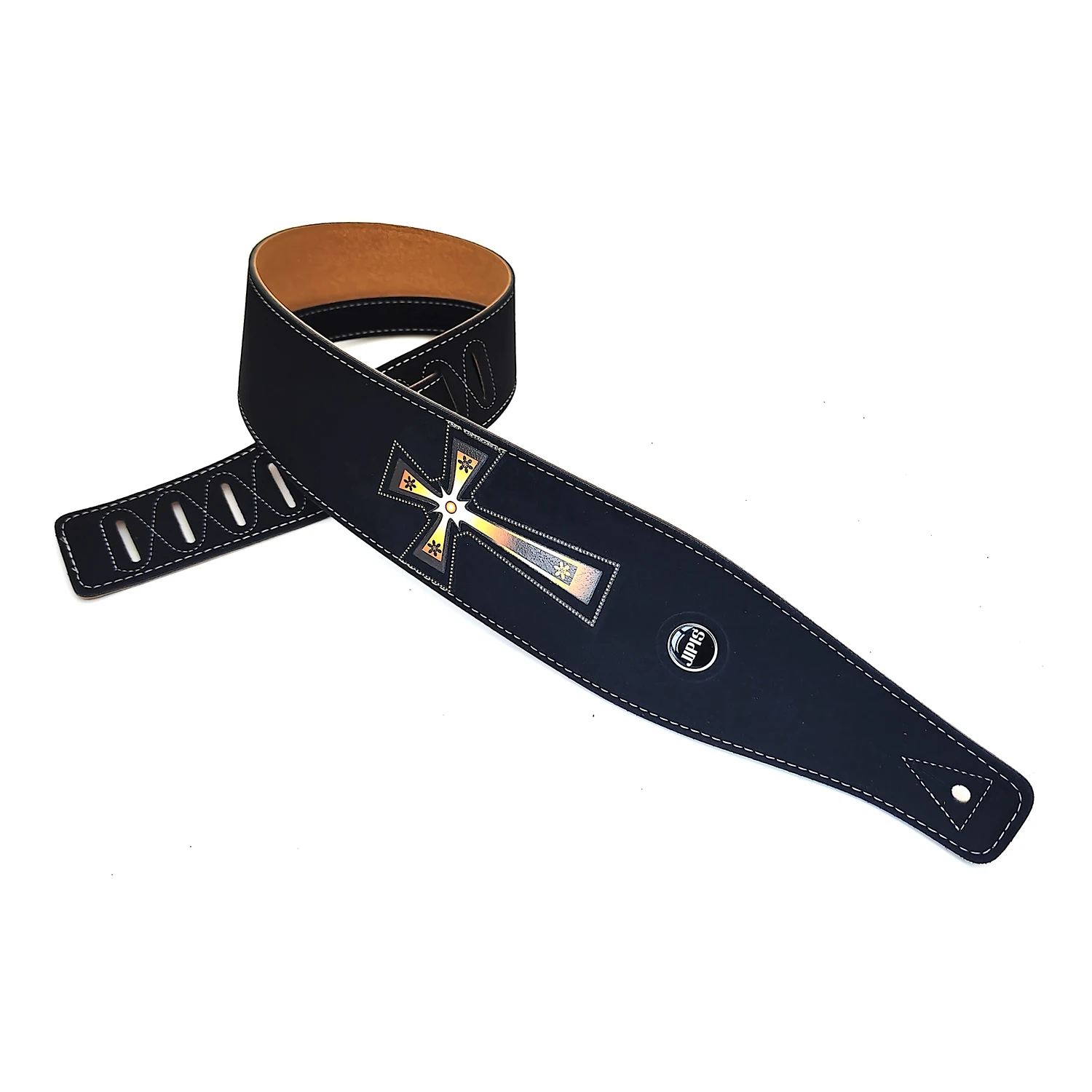 JIPIS Suede Guitar Strap Classic Anti-Slip, PU Guitar Strap with Lightning Bolt & Flame Themed Adjustable Length for All Guitars