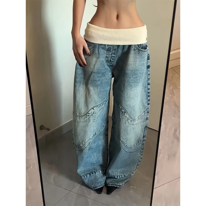 

Streetwear Wide Leg Jeans Women Y2K Harajuku Patchwork Baggy Denim Pants Summer Vintage Grunge High Waist Casual Trousers New