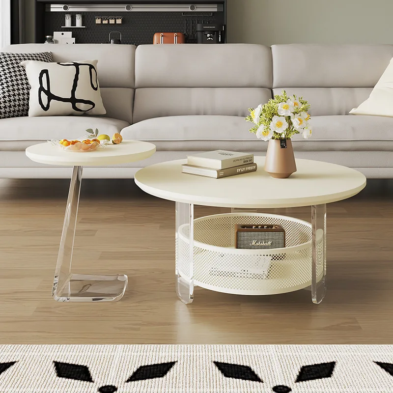 

Cream wind mother coffee table living room home simple creative small apartment acrylic round coffee table size combination