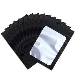 Reutilizáveis Self Sealing Mylar Ziplock Pendurar Sacos com Janela Clara, Black Foil Pouch, Adequado para Exibição de Jóias DIY Embalagem, 50Pcs