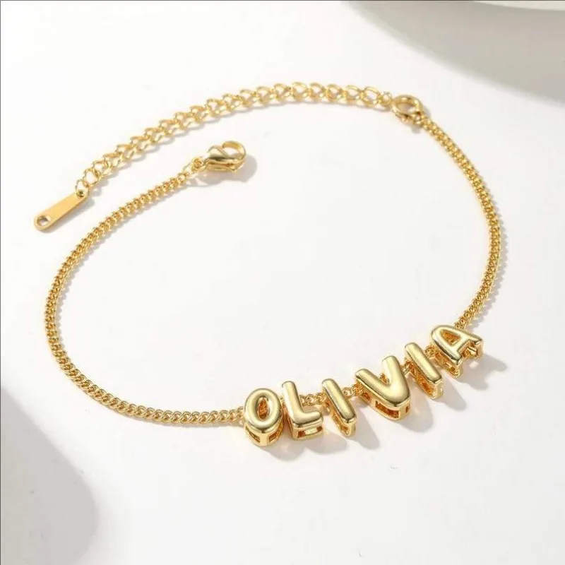 

Custom 3D Bubble Name Initial Bracelet/Anklet Puff Initial Charm Personalized Jewelry Gift Ankle Bracelets Letter Christmas Love