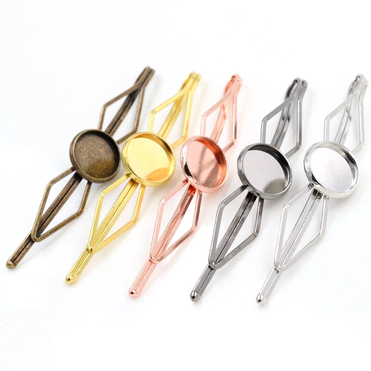 Fashion 12mm 10pcs 5 Styles High Quality 6 Colors Copper Material Hairpin Hair Clips Hairpin Base Setting Cabochon Cameo Base