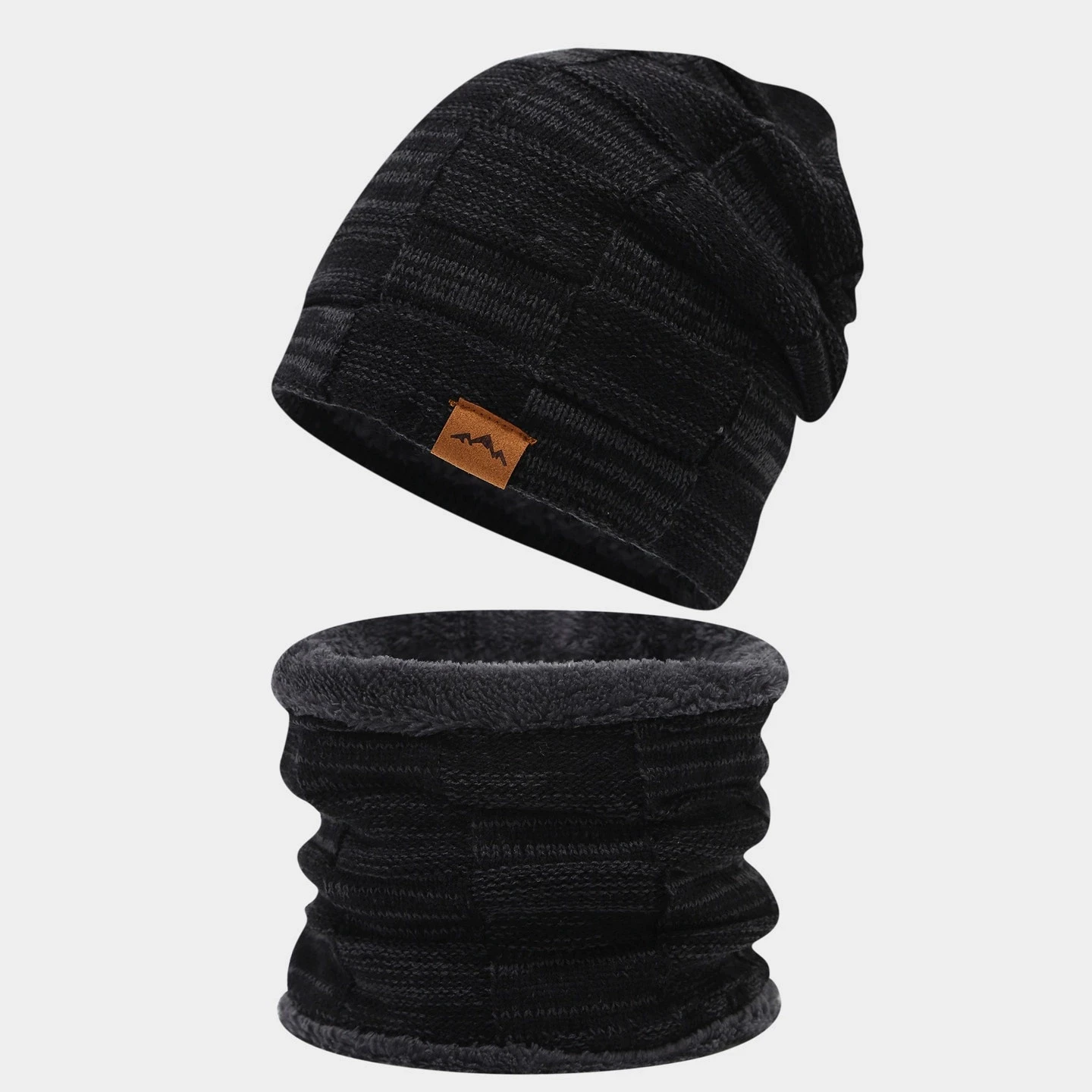 عبر الحدود الأوروبية والأمريكية الخريف/الشتاء الصوف مزيج اللون تنوعا متماسكة قبعة ووشاح قطعتين مجموعة للرجال والنساء،