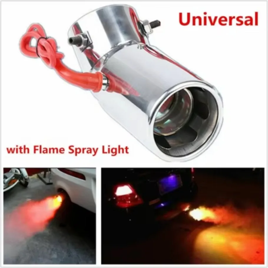 Universal Car Tail Throat Exhaust Pipe LED Light Spitfire Flaming Muffler Tip 1PC