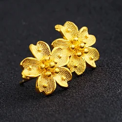 Charm Authentic 18k Yellow Gold Color Sakura Stud Earring for Women Wedding Daily Wear Gold Earring Jewelry Gifts