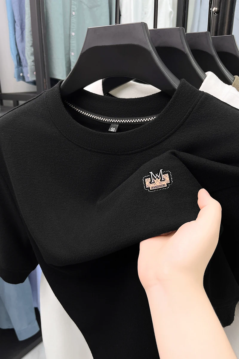High quality short sleeve men\'s round neck T-shirt autumn fashion new M embroidery design Korean pullover casual sportShirt