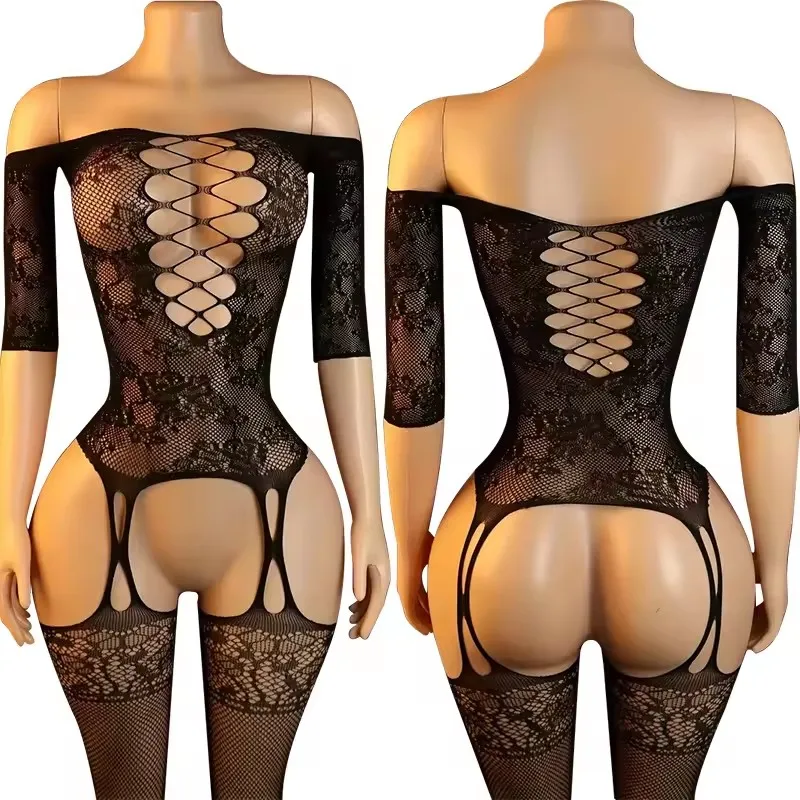 Hot Lingerie For Women Body Stocking Erotic Crotchless Sexy Silk Underwear Black Porn Babydoll Lenceria Bodysuit Curvy Costumes