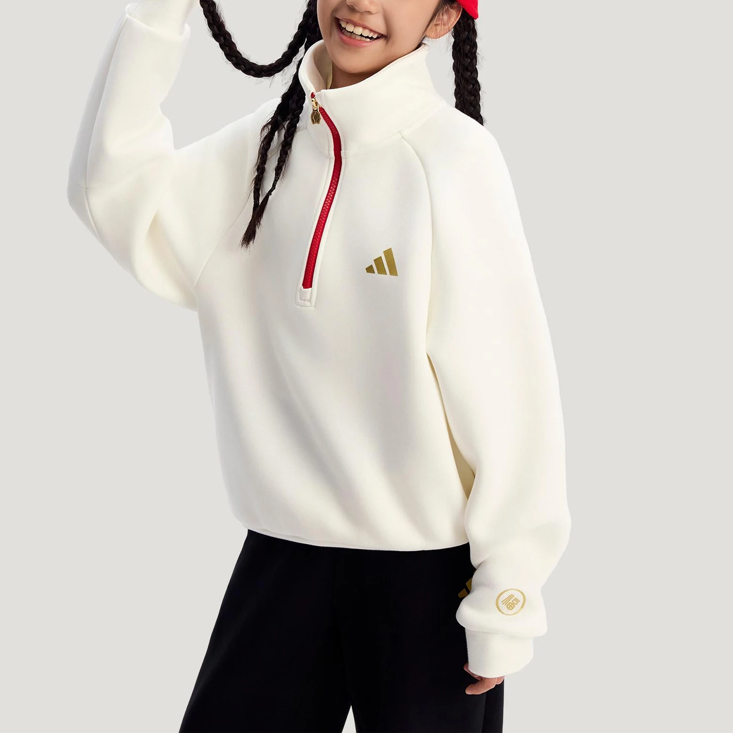 

Зимняя детская трикотажная толстовка с капюшоном и молнией до середины груди Adidas Originals KV7006