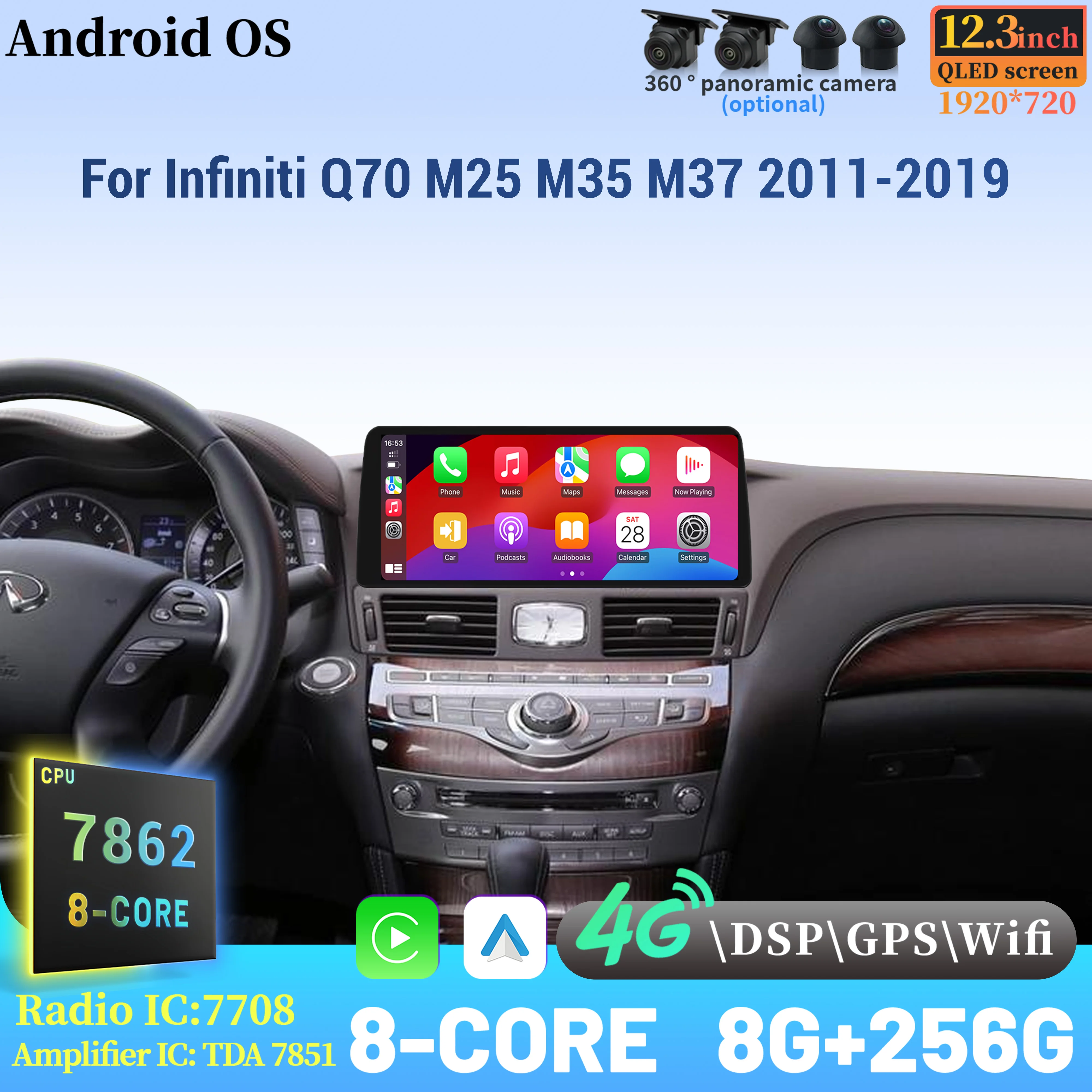 

12.3" Android 14 For Infiniti Q70 M25 M35 M37 2011-2019 Car Radio Multimedia Navigation 4G GPS Carplay Stereo Touch Screen