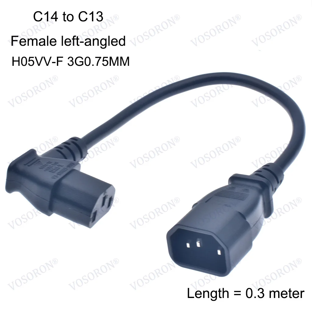 IEC 320 C14 to C13 Male to Female Power Adapter 90 Degree Angled Extension cable for LCD LED Mount TV