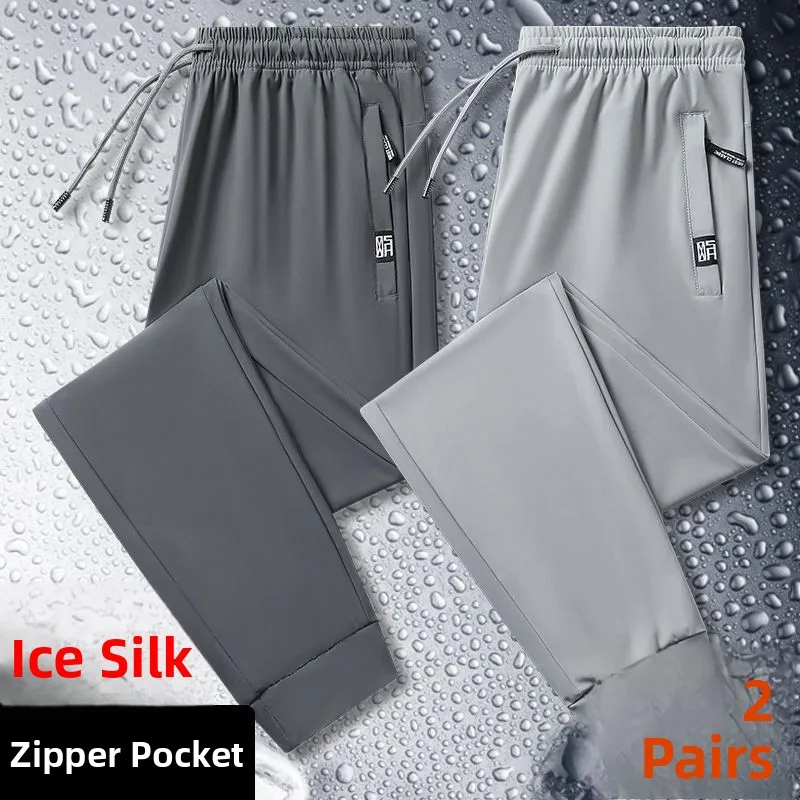Pantaloni sportivi da uomo leggeri e asciutti in seta di ghiaccio, comodi pantaloni casual di grandi dimensioni per il lavoro estivo, sensazione di freschezza, gamba dritta