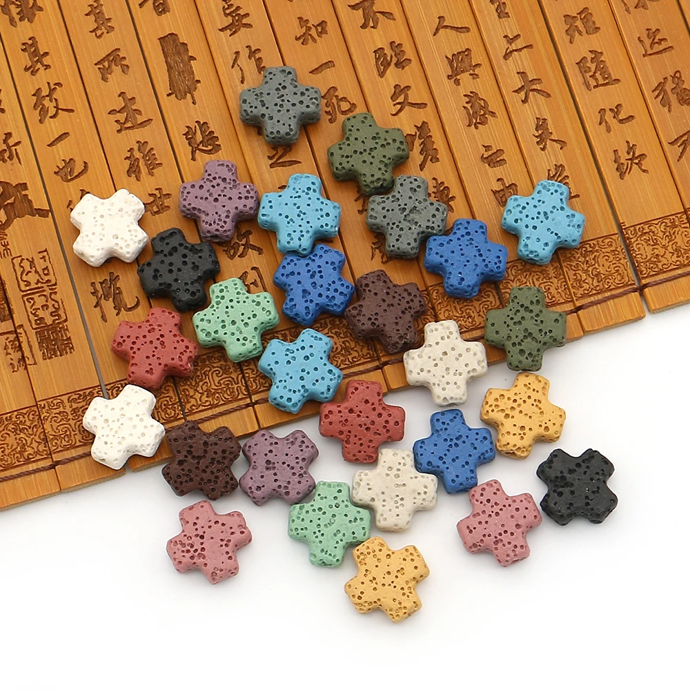 متعدد الألوان عبر شكل الصخور البركانية الخرز 14x14 مللي متر ثقوب مستقيمة فضفاض حبة الإكسسوار 10 قطعة ل عقد دي اي واي سوار Jewelry