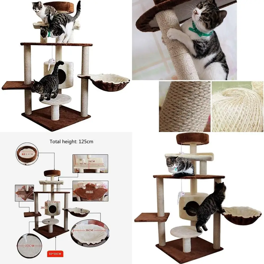 

Luxury Cat Condo Tower with Sisal Posts, Plush Perches, Climbing Frames, and Beds for 4-5 Cats - Ideal Multi-Level Scratching an