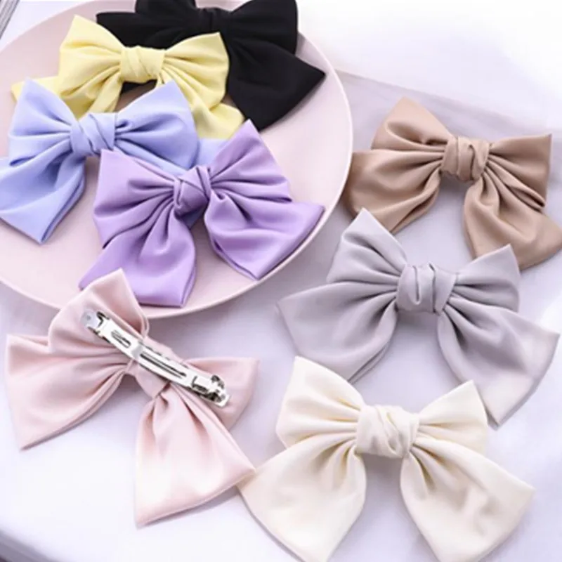 Purple Bow Hair Clips Elegant Silk Satin Hair Bow for Women Ponytail Hair Ornament Girls Casual Hair Barrettes Hairpins