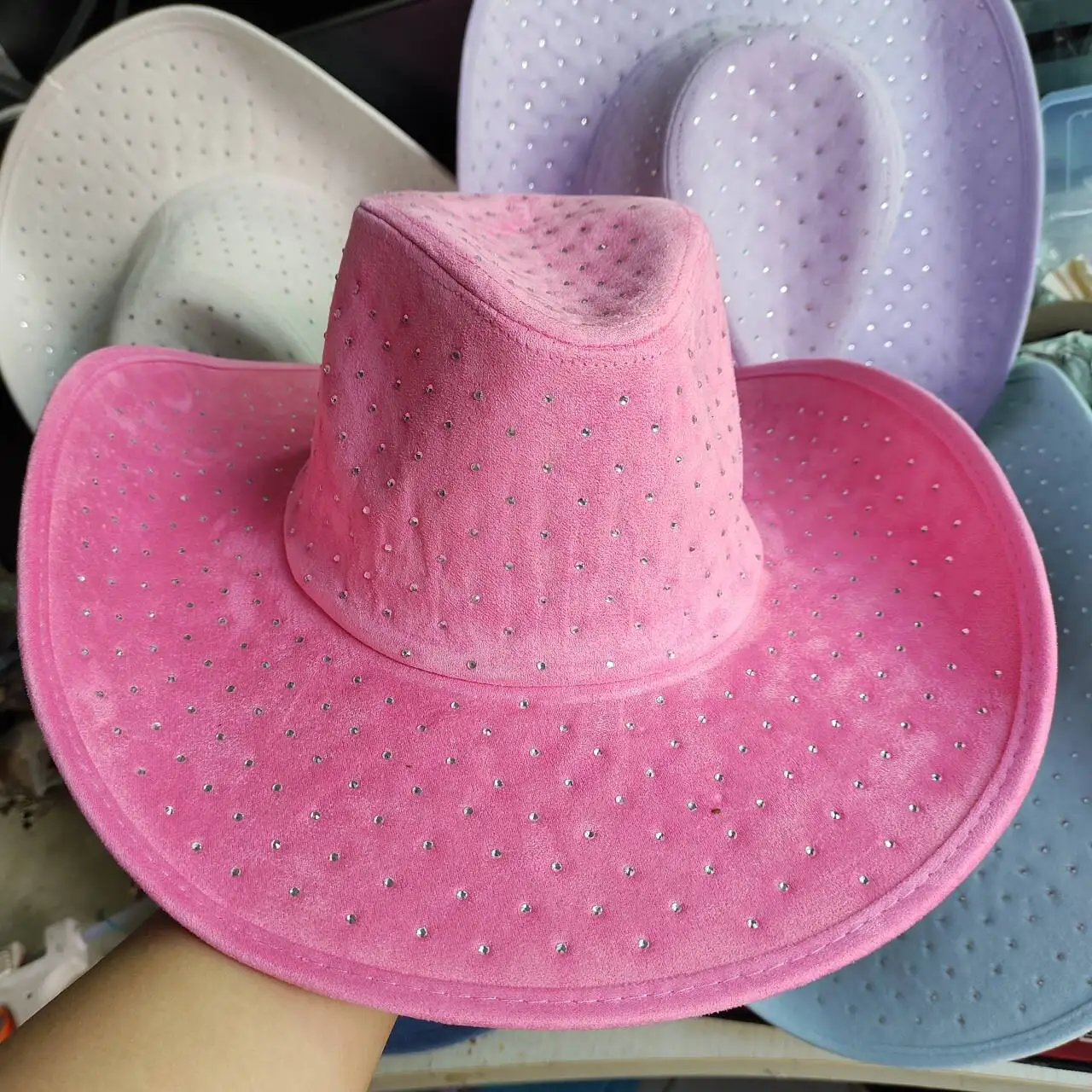 Western Cowboy Hat Rhinestone Denim Men\'s Hat Unisex Fashion Large Brim Cowboy Hat Knight Party Travel Hat 2024