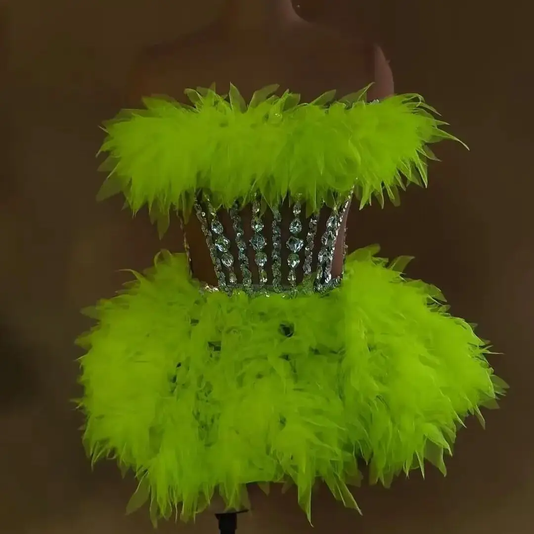 Mini abito Sexy da donna con paillettes di strass Khaki Glitter Dancer Singer Showgirl Stage Wear compleanno Nightclub Drag Queen Costume