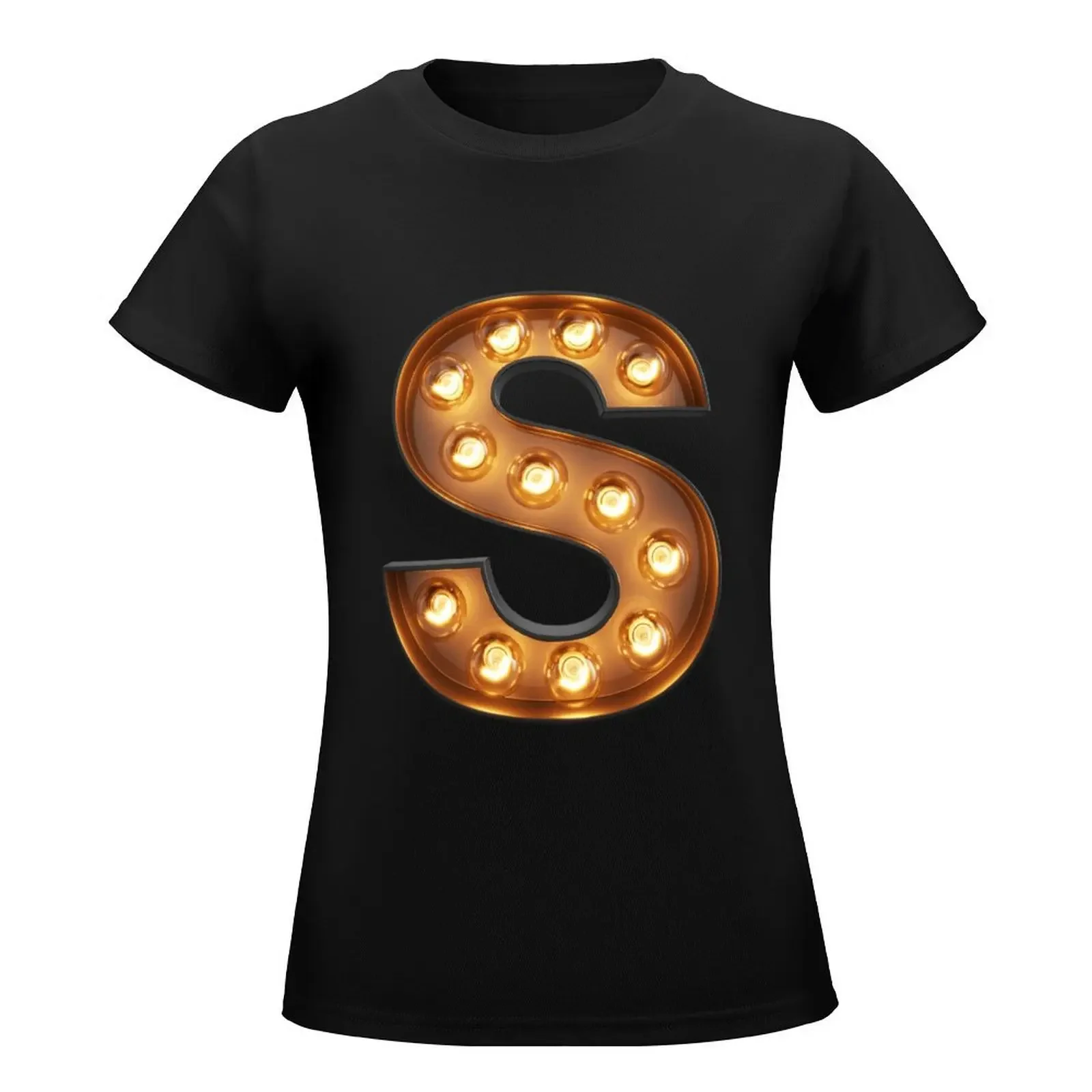 S Initial Neon Light T-Shirt cute tops tees Women's summer blouses 2024