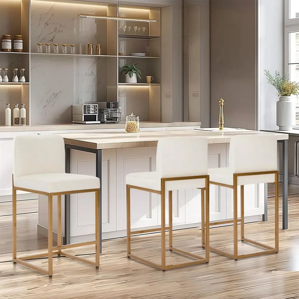 

amp William White amp Gold Bar Stools Set of 3, Counter Height 24Bar Stools with Back, Modern Leather Bar Chairs