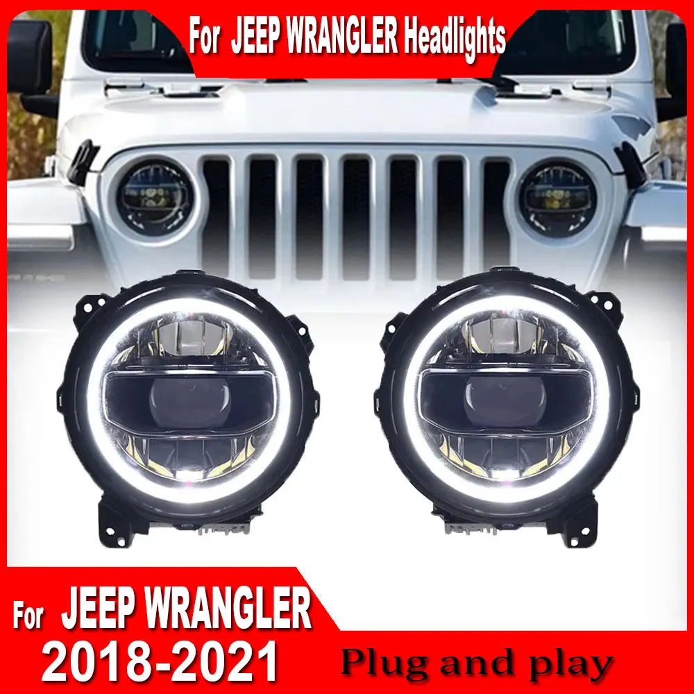 

1Pair Head Lamp for Jeep Wrangler LED Headlight 2018-2021 Headlights Wrangler DRL Turn Signal High Beam Angel Eye Projector Lens