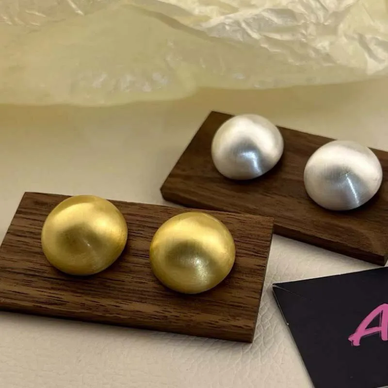 Fashion Metal Brushed Frosted Semicircle Stud Earrings for Women Vintage Gold Color Round Ball Temperament Earrings Jewelry Gift image 4