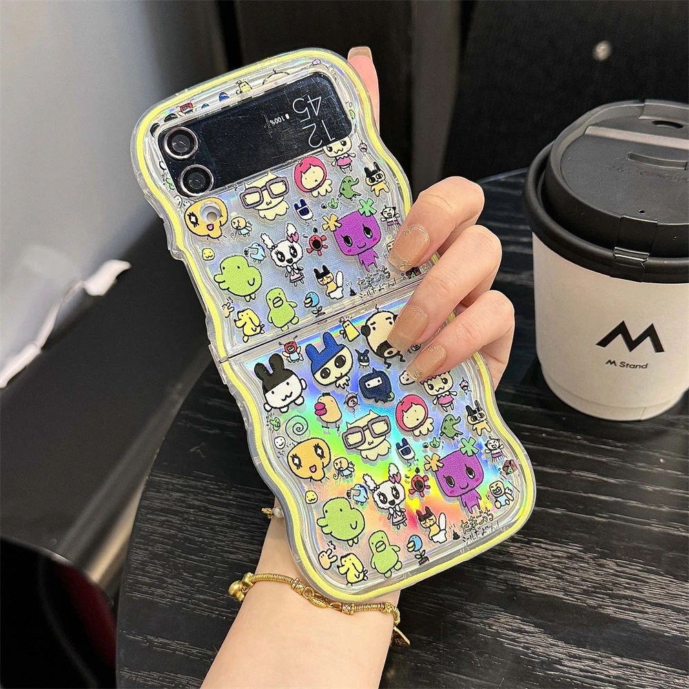 Cute Cartoon Japan Anime Tamagotchi Phone Case For Samsung Galaxy Z Flip 7 6 5 Hard TPU Cover For Z Flip 4 3 With lanyard - view 4