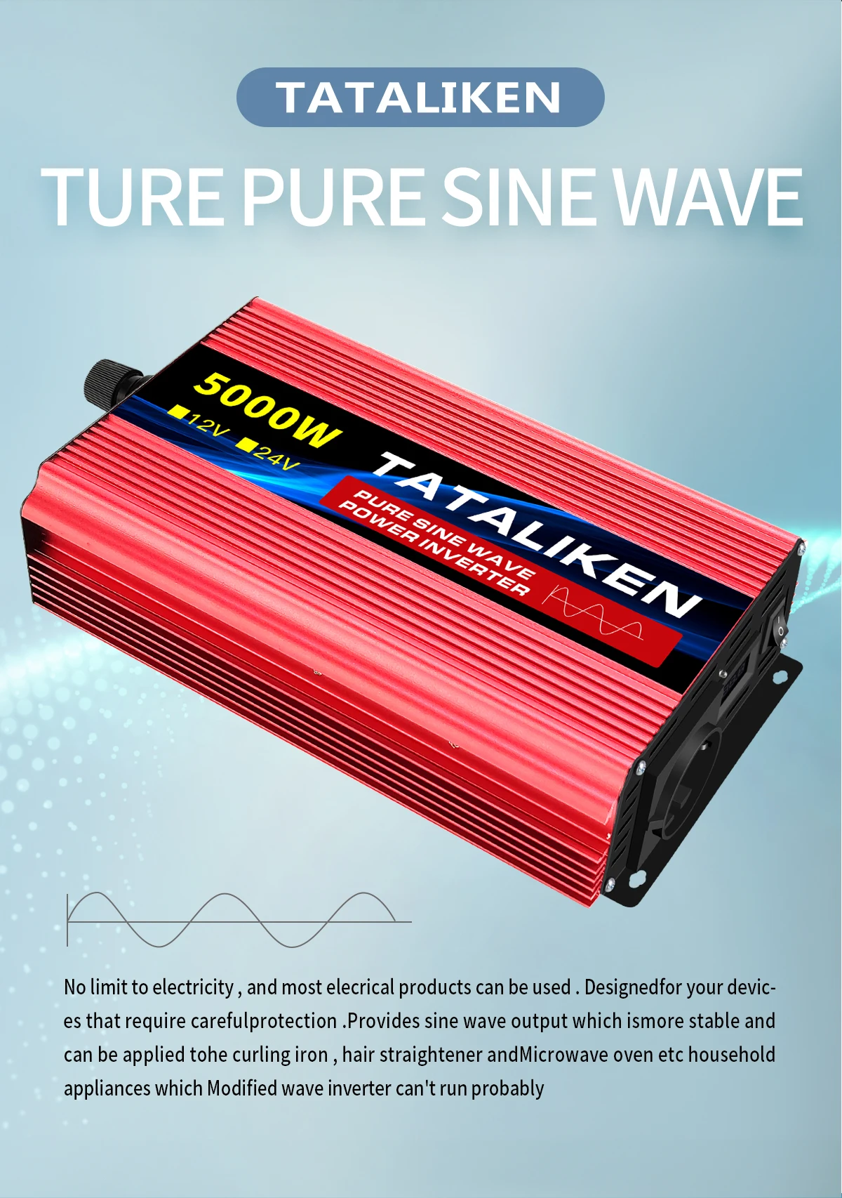 Wechselrichter reine Sinuswelle 2500 W/3500 W/4500 W/5000 WDC 12 V/24 V zu AC 220 V 230 V Spannungsübertragungskonverter Ladeadapter EU-Buchse – Detail 4