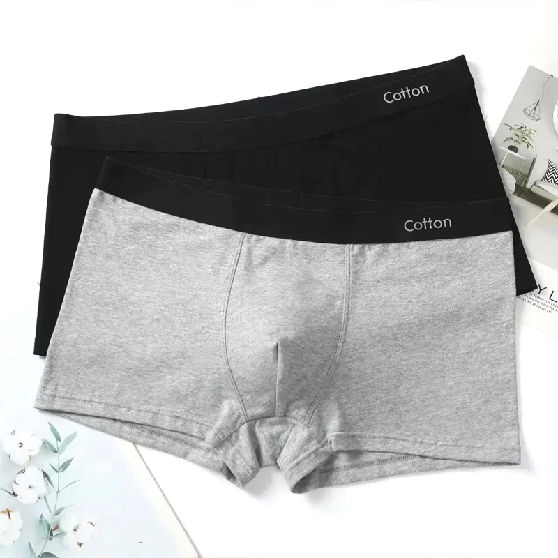 Men Sports Cotton Boxers Underwear Underpants Shorts Black Gray L XL XXL 3XL Pure Color Breathable Fashion Fitnes Sports