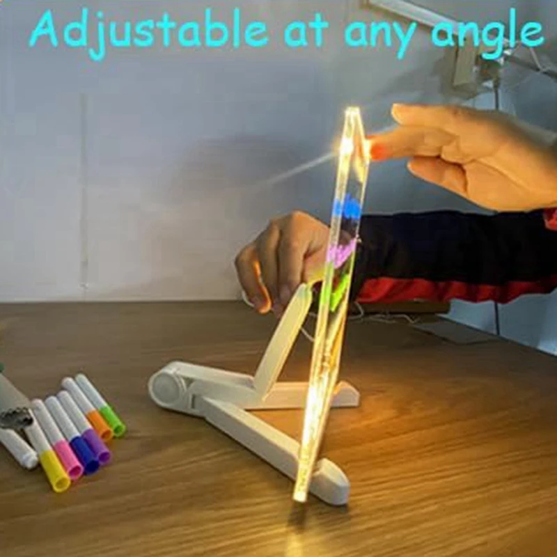 AT93-LED Notepad With Colors, Illuminated Acrylic Notepad With Colors, Notepad With Adjustable Stand And 7 Pens