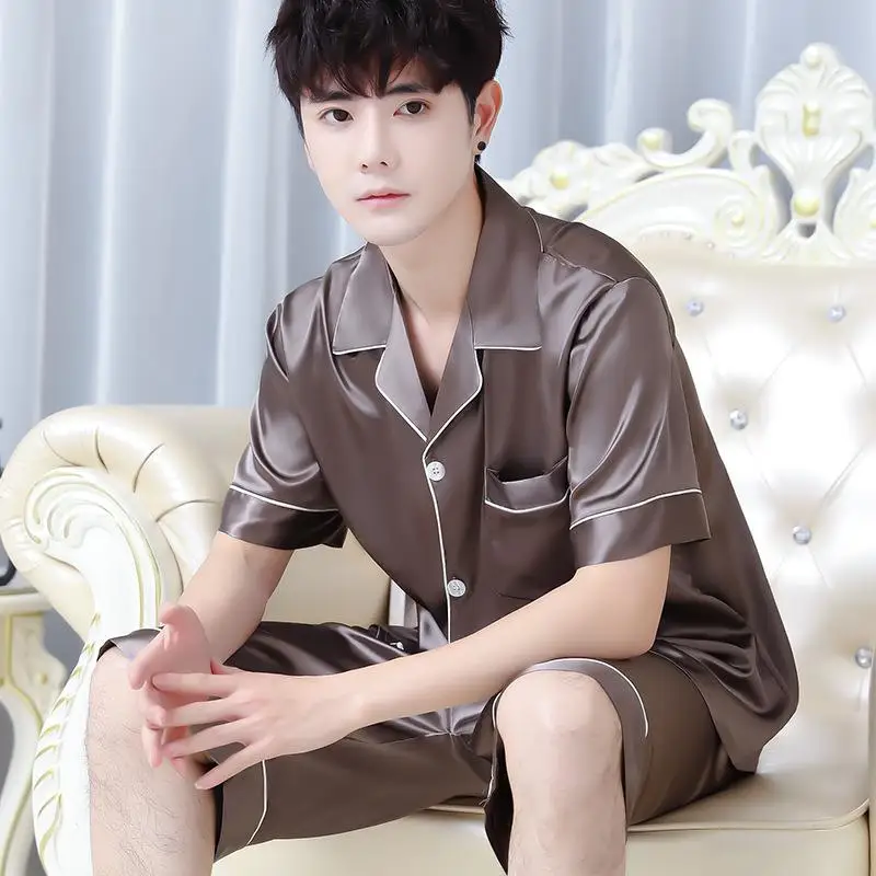 

Summer Men's Thin Short-sleeved and Short Pants Loose Plus-size Youth Fashion Casual Set, New Men's Ice Silk Pajamas Home Set