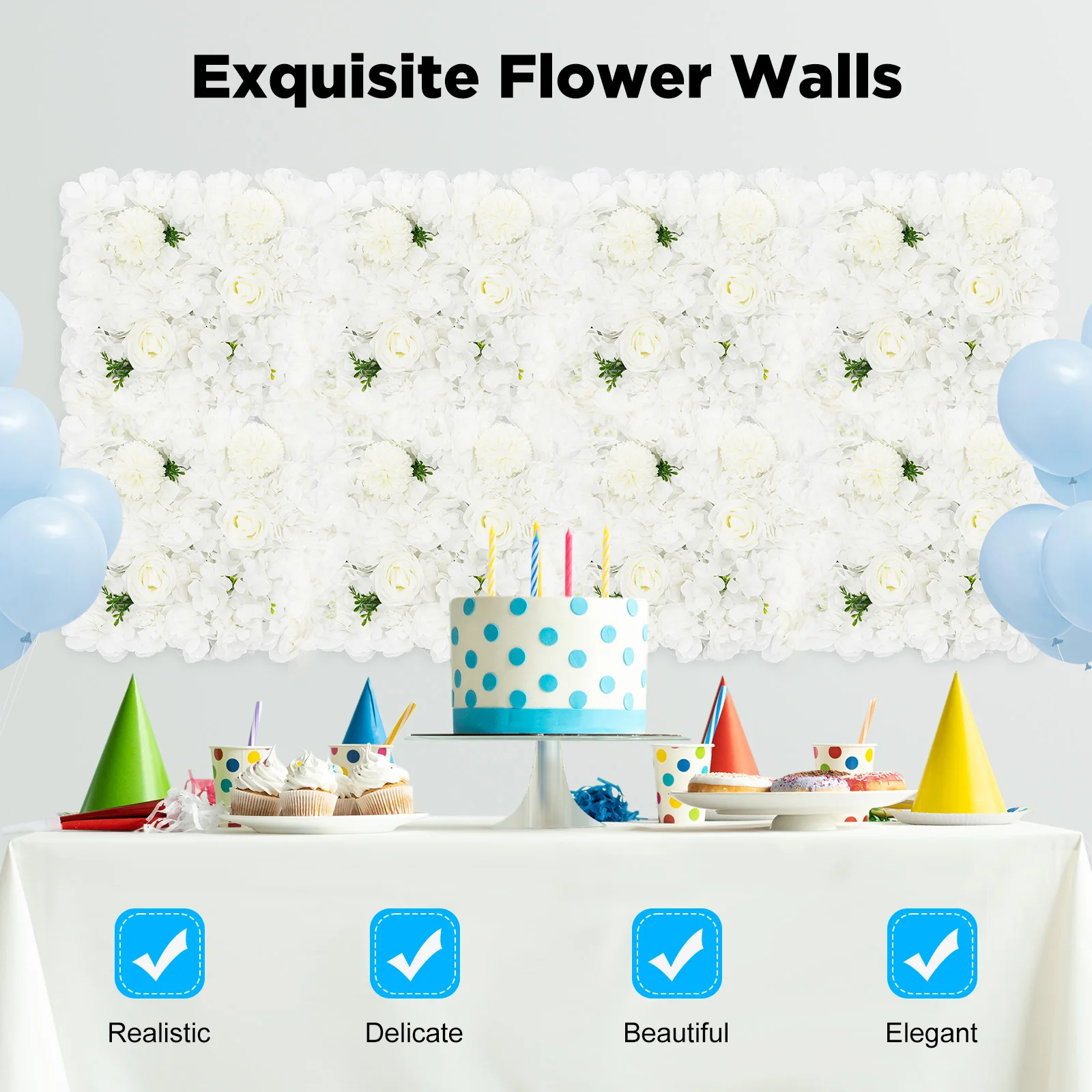 

12 шт. искусственных цветочных панелей для стен, 3D-панели с белыми розами, декоративная цветочная изгородь для свадебного декора, 15x15 дюймов, 4,4 фунта