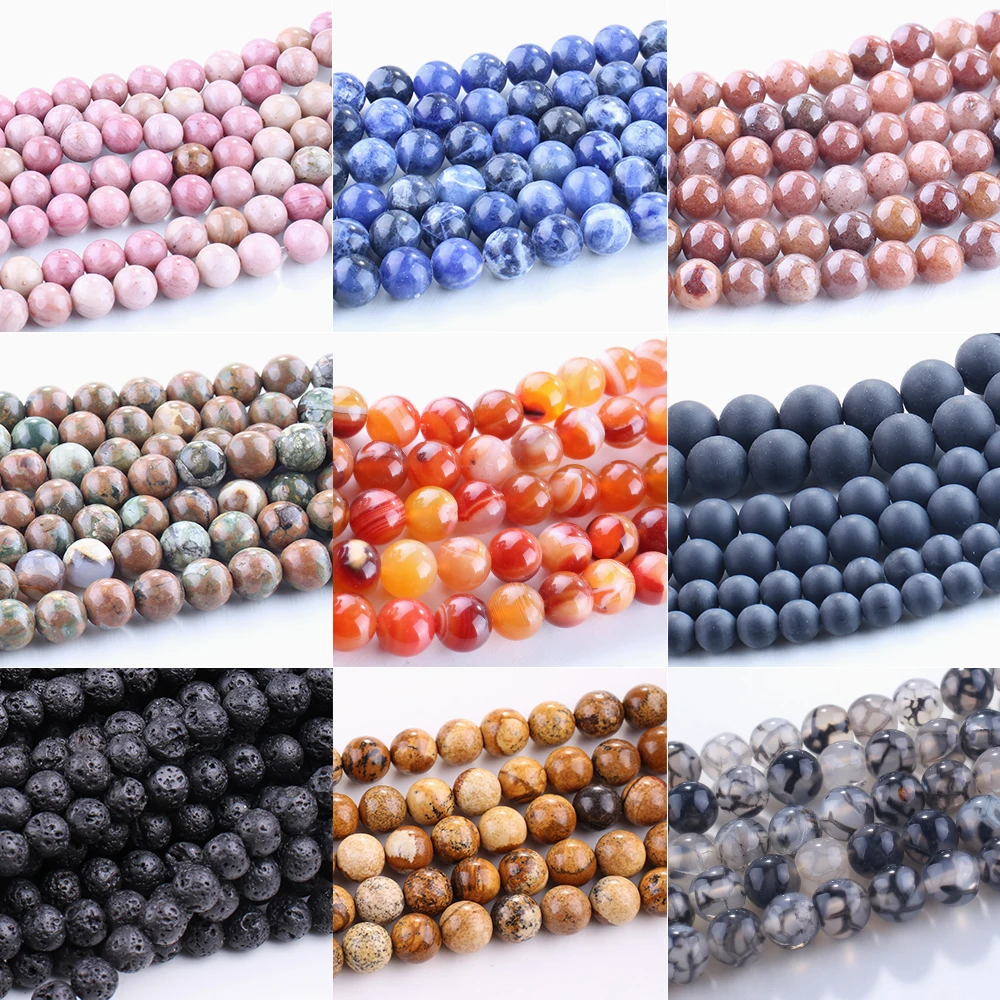 6 8 10mm Natural Stone Beads Amazonite Picturer Jasper Lava Round Loose Spacer Beads for Jewelry Making DIY Necklace Bracelets