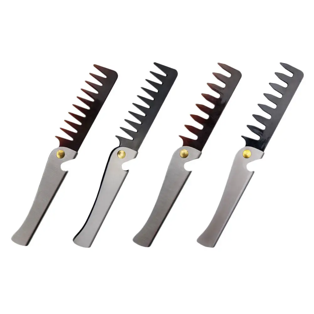 

4Pcs Vintage Folding Comb Stainless Steel Pocket Hair Beard Comb Bottle Opener Compact Men Women Gift Hair Brush
