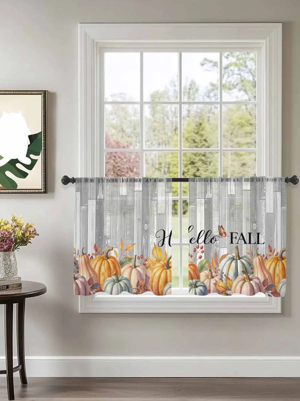 

Autumn Pumpkin Wood Grain Tulle Curtains For Bedroom Children Living Room Decor Sheer Curtains