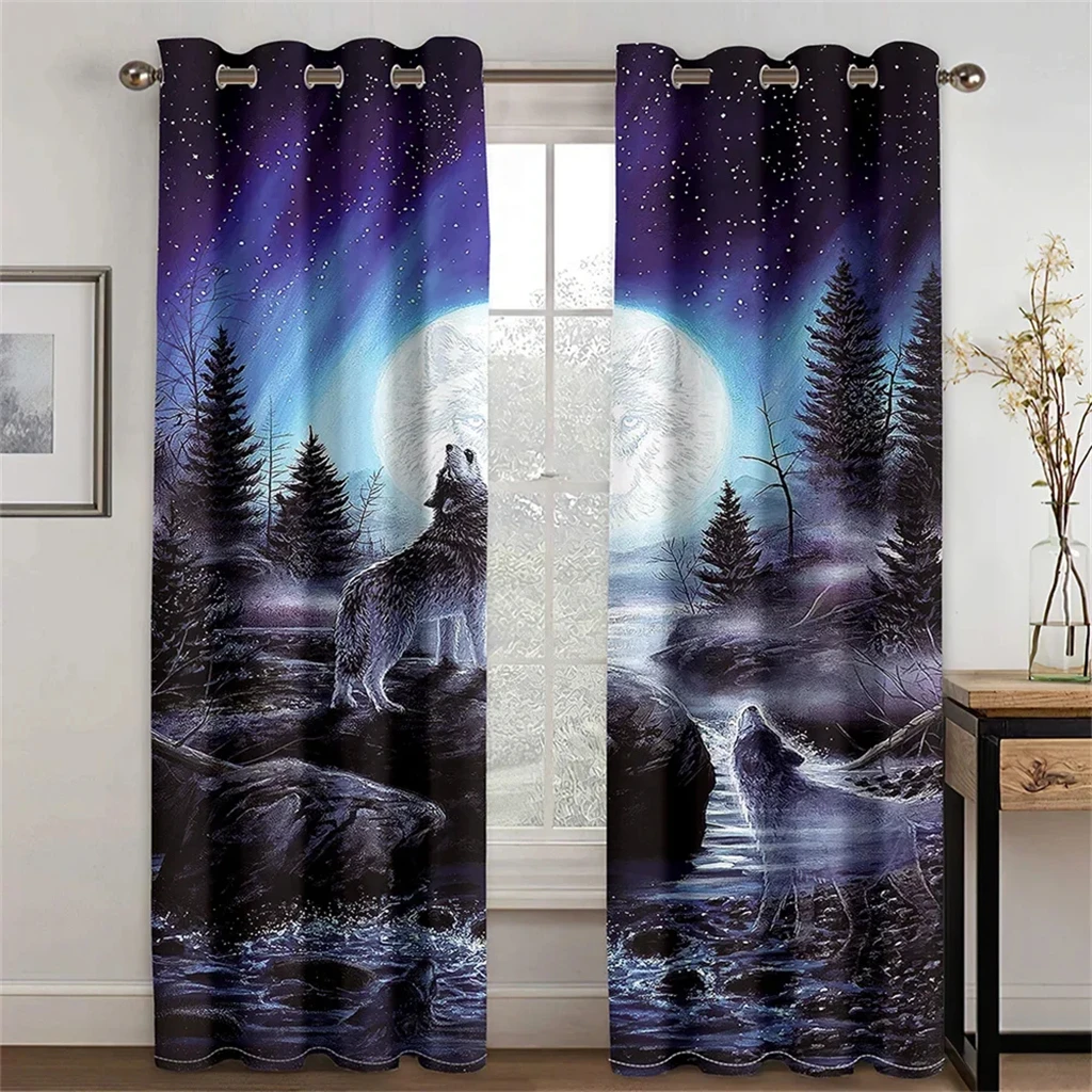 

Living room bedroom kitchen balcony window decoration curtains starry night wolf animal curtains fierce domineering 2 pcs