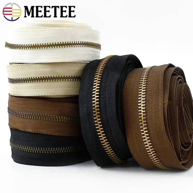 Meetee 2/4Y 3# 5# Metal Zipper Tape Gold Teeth Decorative Zip Repair Kit Bag Jacket Clothes Pocket Sewing Supplies Accessories