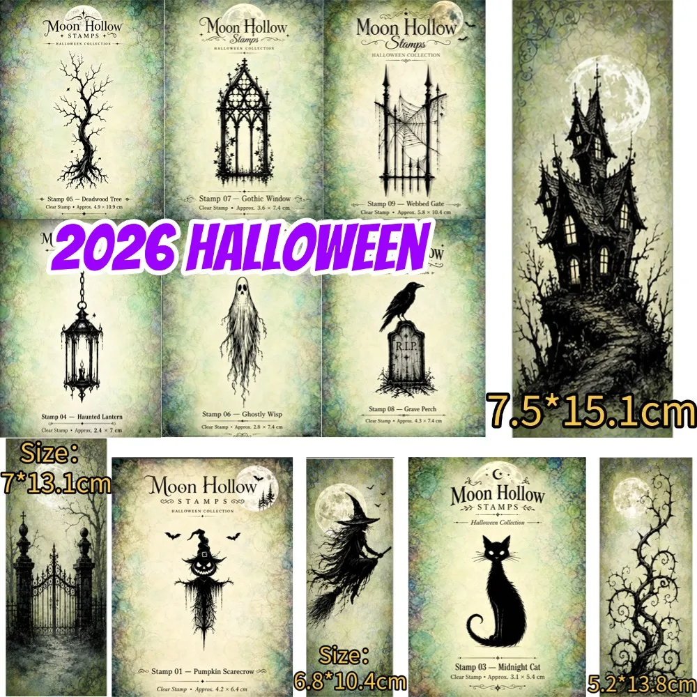 2026 Neue Halloween-Lichter- und Fledermaus-Stempel für Scrapbook-Tagebuch-Dekoration, Prägeschablone, DIY-Grußkarte, handgemacht