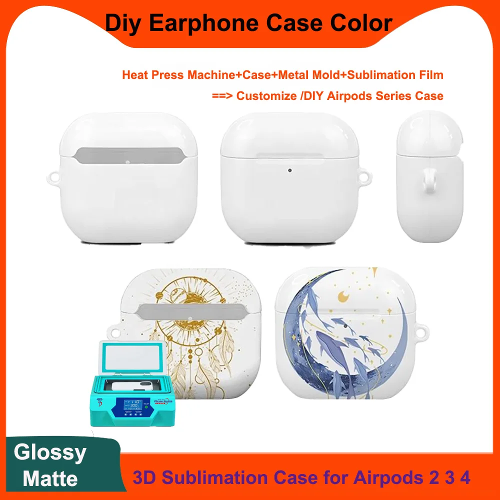 

3D Sublimation Case for Airpods 4 3 2 1 DIY Heat Transfer Press Printing Earbuds Earphone Cover Case Customize Printing Mold