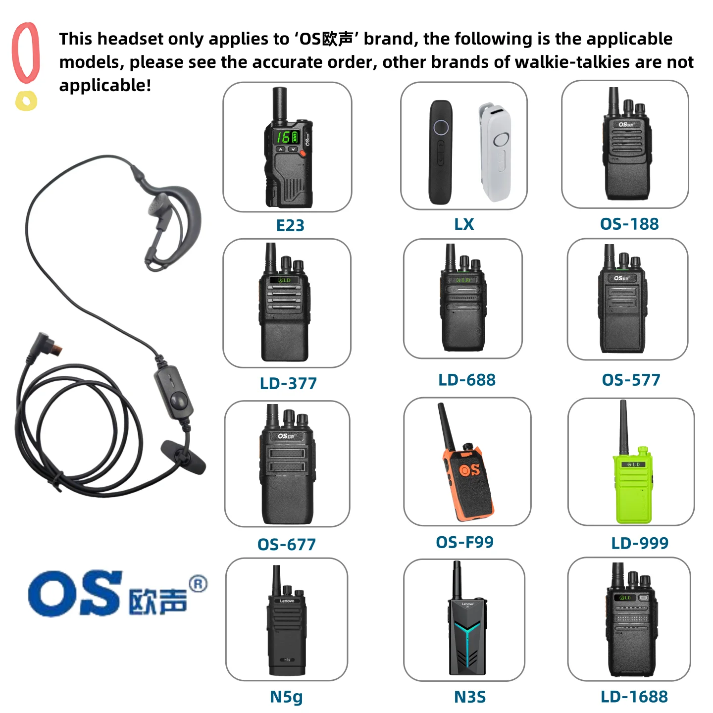 Headset for Walkie-Talkie OS-E23 C Type Walkie Talkie Headphone for OS Walkie Talkie G-Type Earhook Earpiece