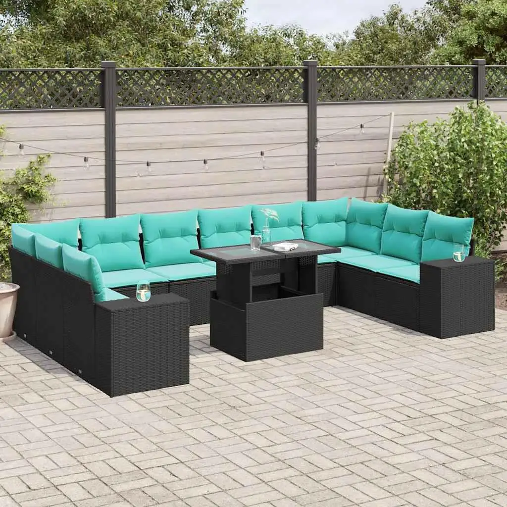 

11 Piece Outdoor Patio Sofa Set with Cushions Black Rattan Furniture Garden Seating