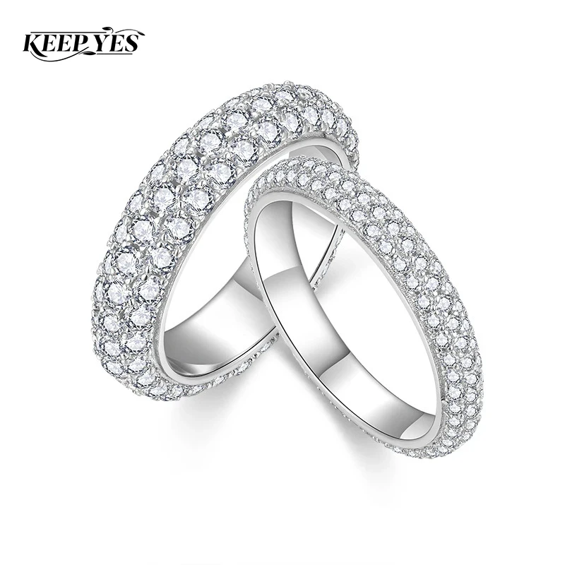 KEEP YES Total 2.4ct Moissanite Eternity Rings for Women Men 925 Sterling Silver Plated 18k Yellow Gold Engagement Wedding Band