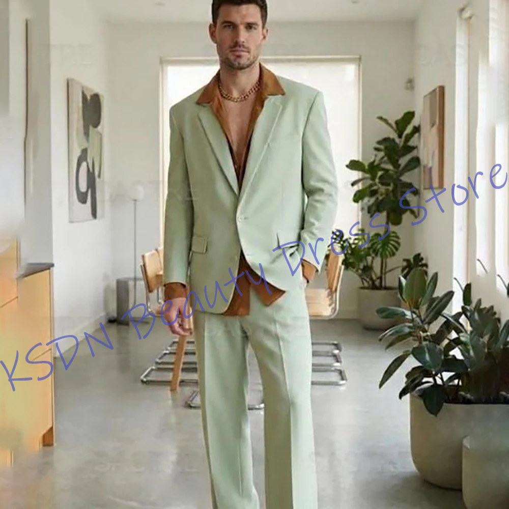 

Mint Green Men's Clothing Single Breasted Suits and Separates Slim Fit Casual Jacket+Pants 2 Pieces Set for Wedding & Business