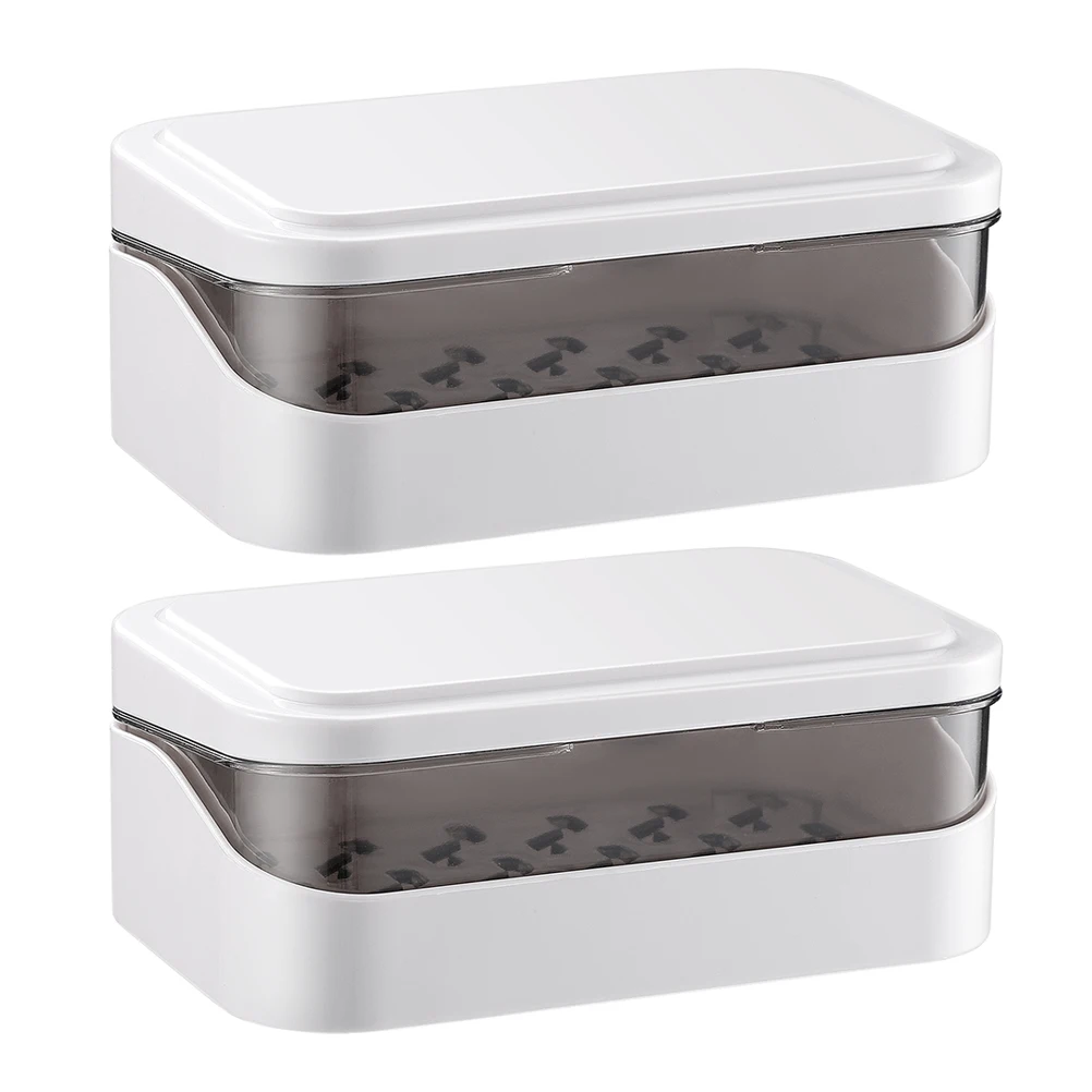 

2pcs Abs Non-Slip Dish For Bathroom Kitchen Draining Soap Storage Container With Lid Soap Rack Stand Case Tray