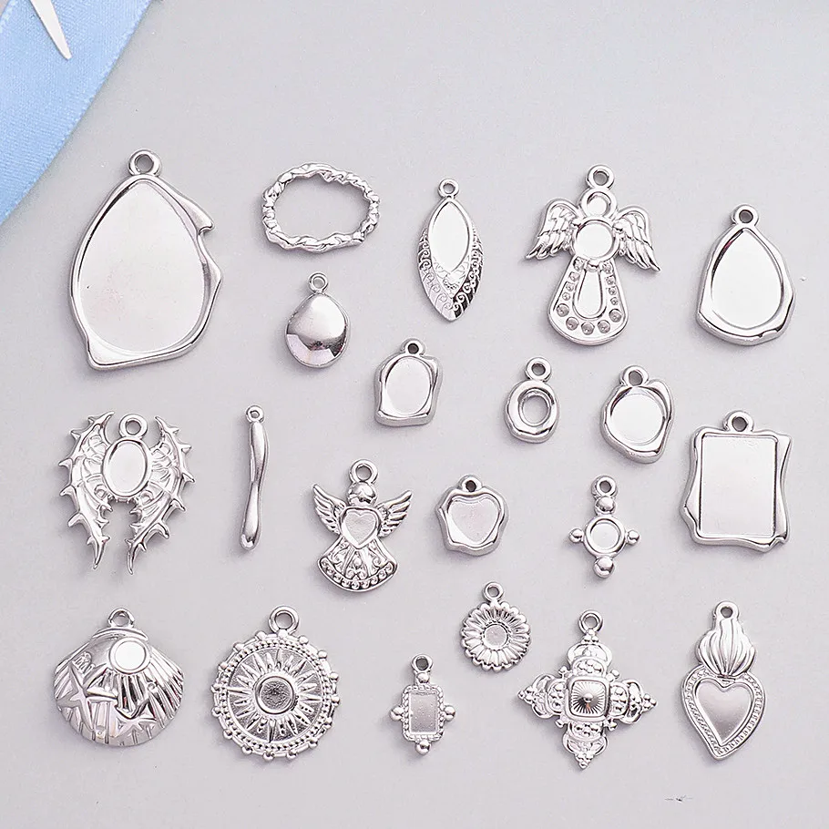 Personalisierbare Cabochon-Basisschablonen aus 304 Edelstahl mit Flügel-Engel-Anhängern für die Schmuckherstellung, handgefertigte Taschen- und Schlüsselanhänger – Detail 2